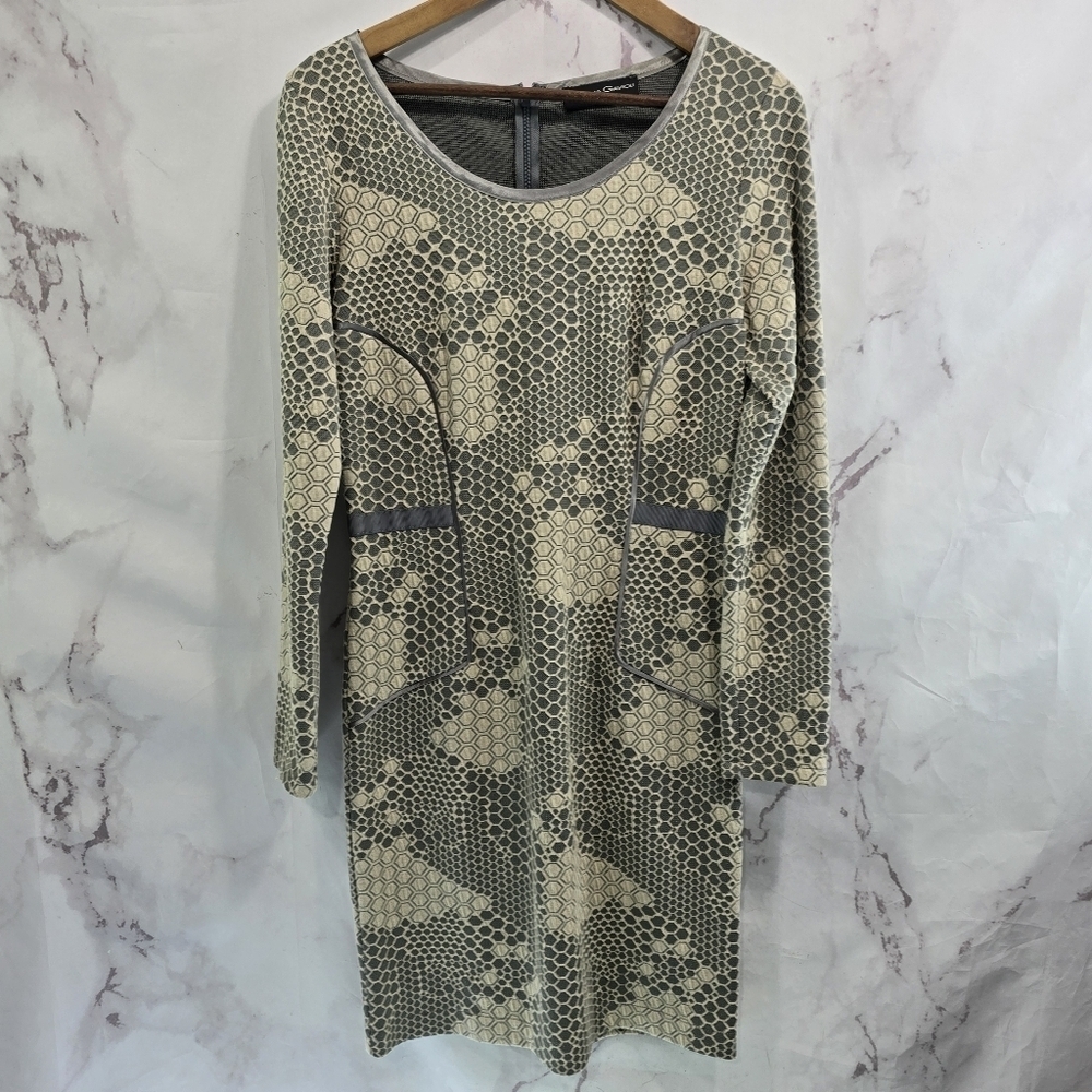 Cristina Gavioli Dress Womens 10 Beige Gray Short Knit Mini Honeycomb Hexagon